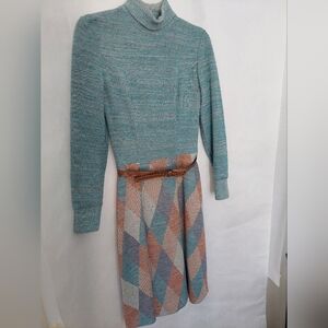 Vintage De Laix Aqua and Peach Knit Dress